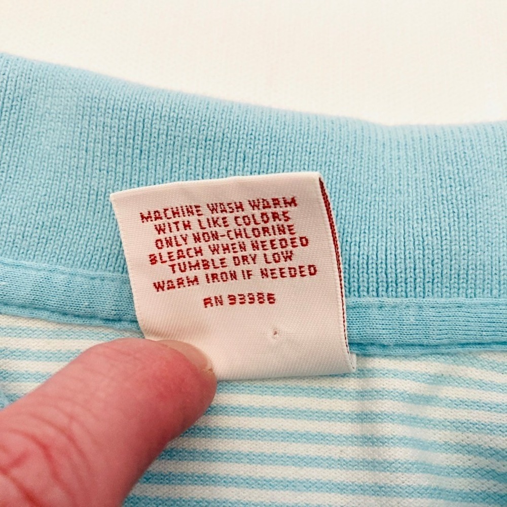 Brooks Brothers Aqua Striped Polo Shirt 100% Cotton Women's Large - Picture 5 of 8